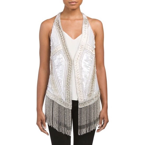 KAS New York Beaded Fringe Festival Vest XS - Picture 4 of 13